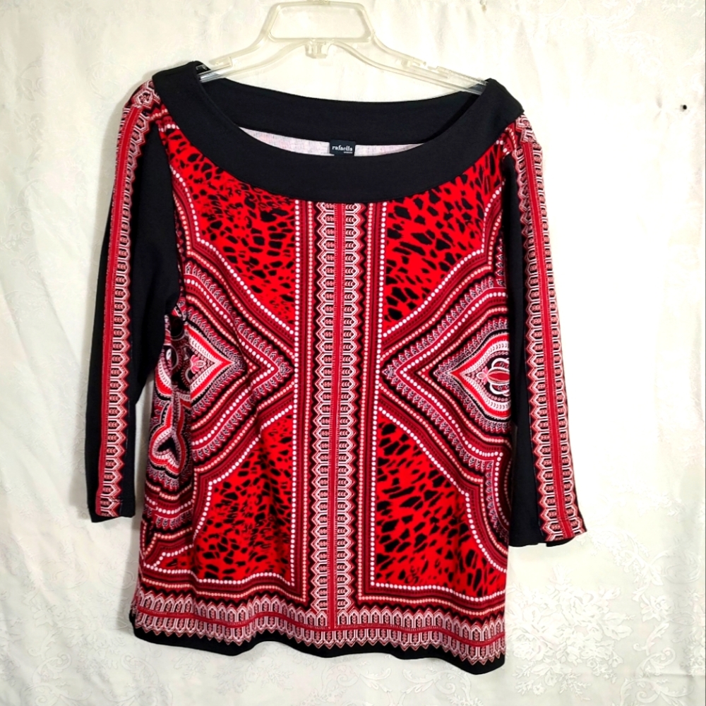 Rafaella Woman black red and white Aztec print tunic women's 1X #305
